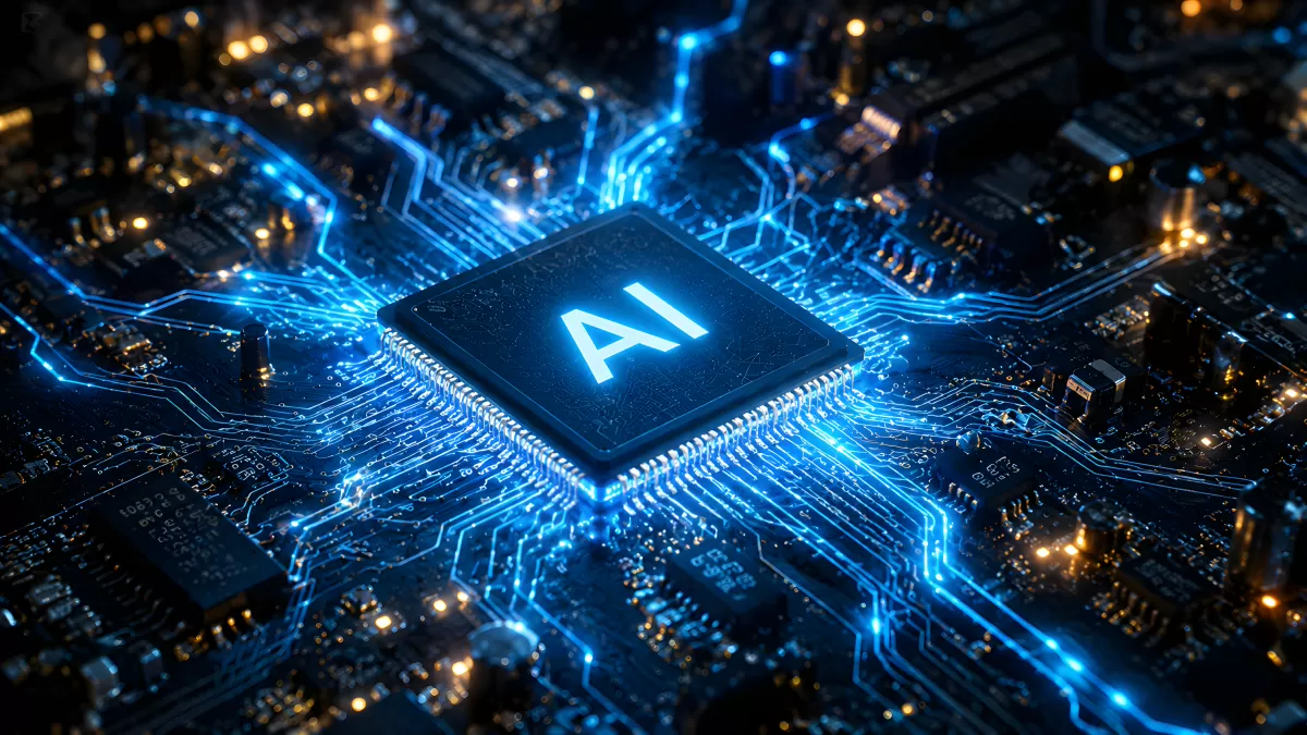 Moderner KI-Chip leuchtet auf Hauptplatine