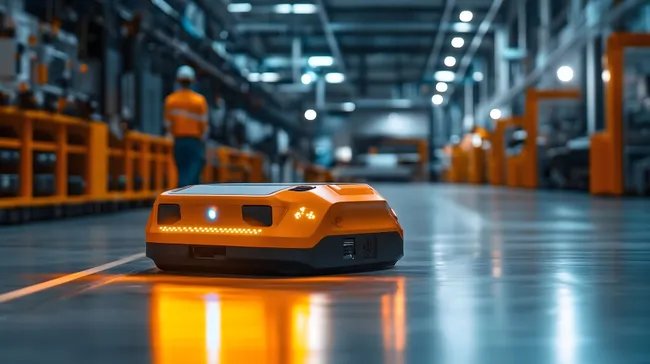 Moderner Logistikroboter in industrieller Lagerumgebung