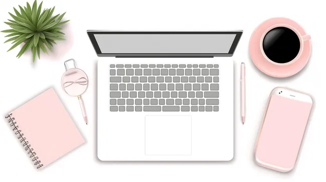 Moderner minimalistischer Arbeitsplatz mit Laptop und Accessoires