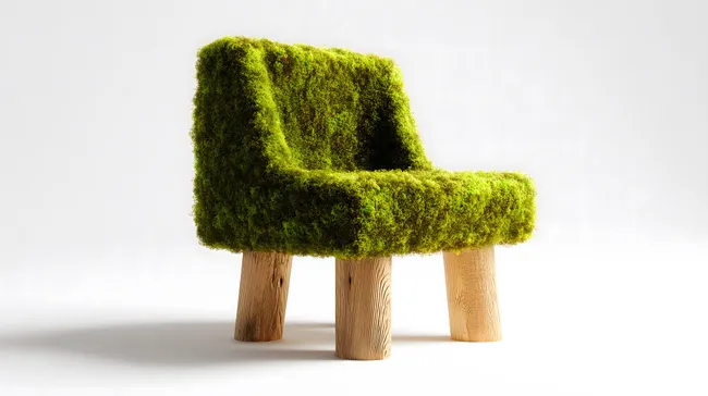 Moderner Moosstuhl vor weißem Hintergrund