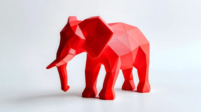 Moderner roter 3D-Elefant auf weißem Hintergrund