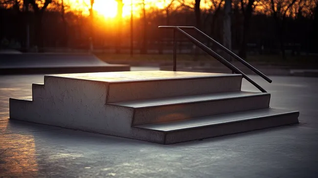 Moderner Skateplatz bei Sonnenuntergang