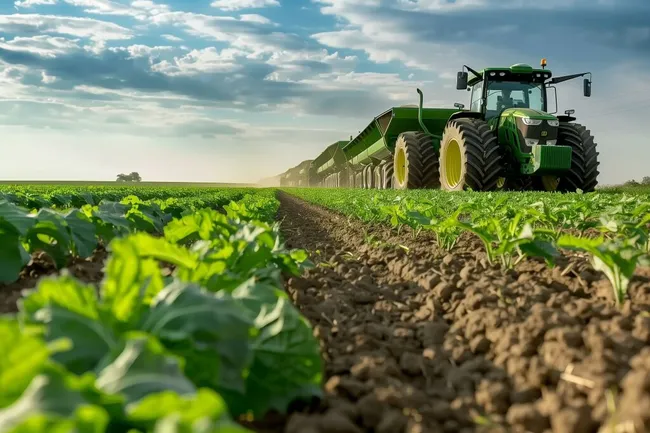 Moderner Traktor auf grünen Feldern - Landwirtschaft in Aktion