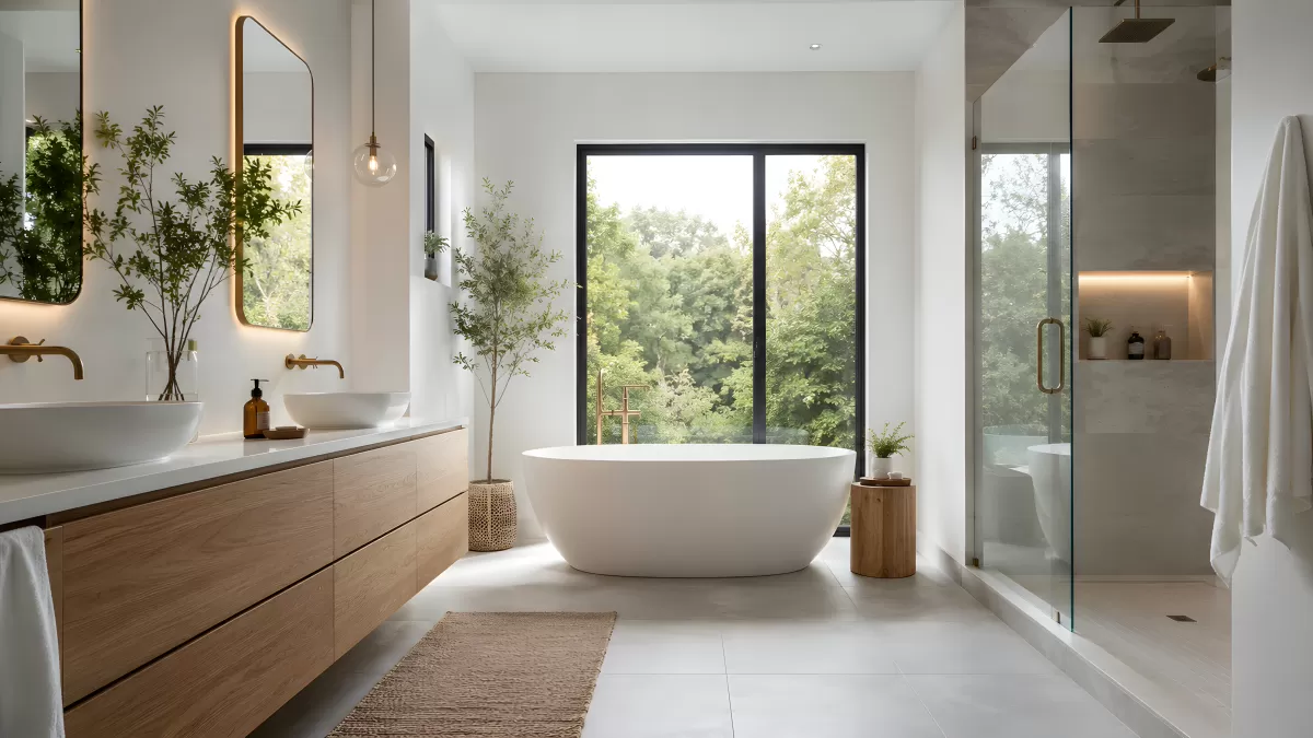 Modernes Badezimmer mit freistehender Badewanne