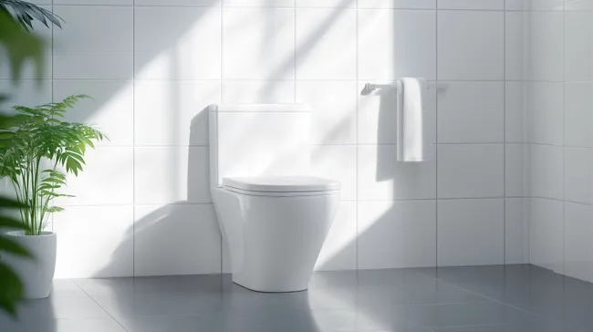 Modernes Badezimmer mit Keramiktoilette und Zimmerpflanze