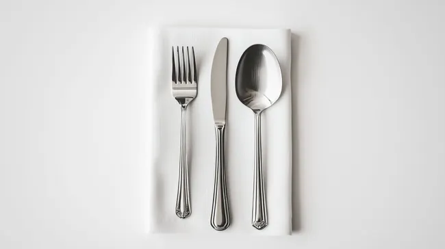 Modernes Besteckset auf weißer Serviette