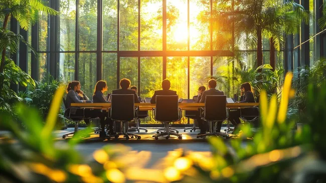 Modernes Büro mit Blick auf tropische Natur