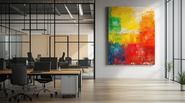 Modernes Bürodesign mit abstrakter Wandkunst