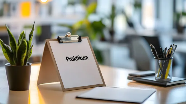 Modernes Büroumfeld mit Praktikum-Schild