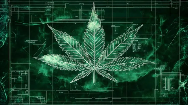 Modernes Cannabis-Wandbild in Smaragd-Optik
