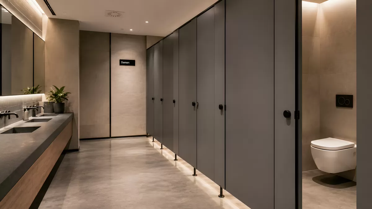 Modernes Damen-WC mit eleganten Toilettenkabinen
