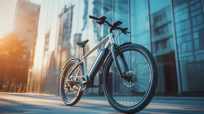 Modernes E-Bike vor Stadtkulisse