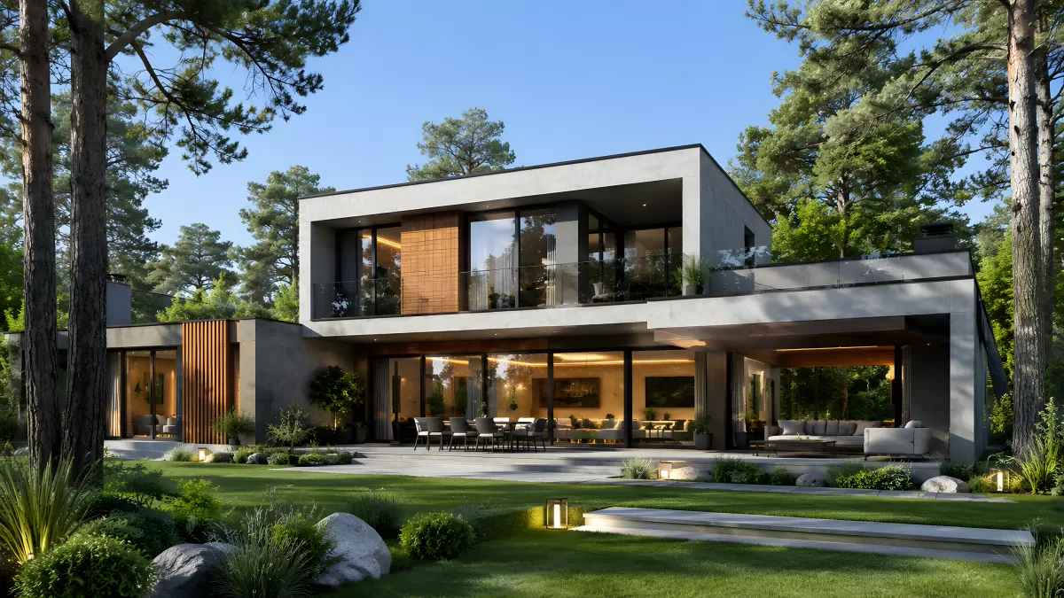 Modernes Einfamilienhaus mit Flachdach und Glasfront
