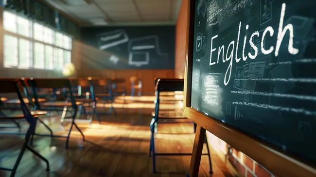 Modernes Englischunterricht-Klassenzimmer mit Tafel