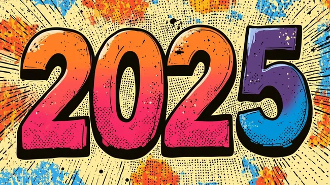 Modernes, farbenprächtiges 2025-Jahr Design in Comicstil