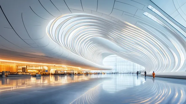Modernes Flughafenterminal mit geschwungener Architektur