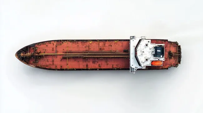 Modernes Frachtschiff bei Luftaufnahme