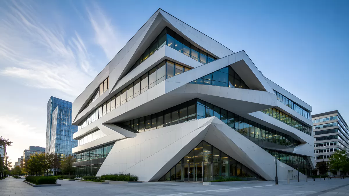 Modernes Gebäude mit dynamischer Fassadenarchitektur