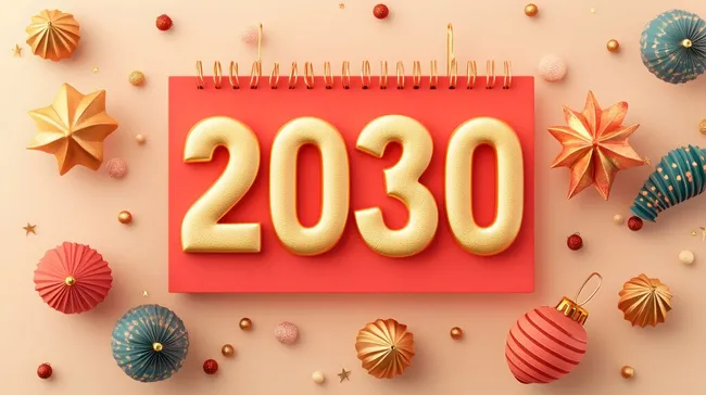 Modernes Kalenderbild 2030 mit festlichen Dekorationen