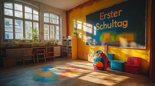 Modernes Klassenzimmer mit bunter Einrichtung