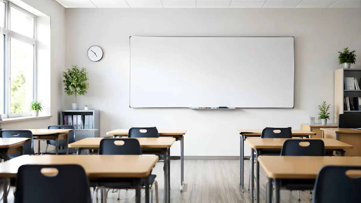 Modernes leeres Klassenzimmer mit Whiteboard