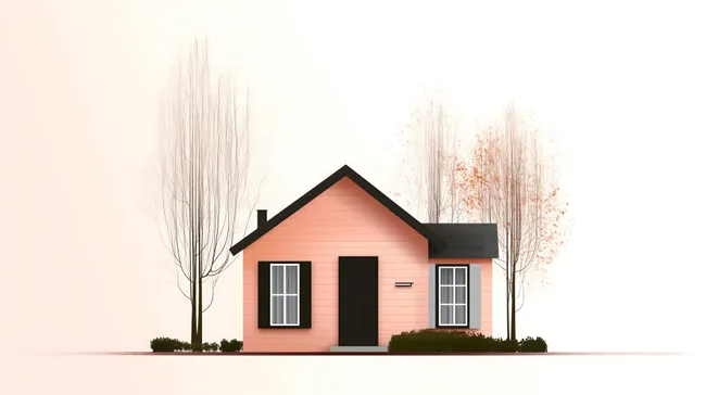 Modernes, minimalistisches Holzhaus mit Bäumen