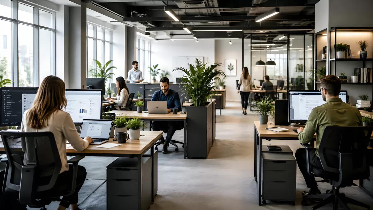 Modernes Open-Space-Büro mit arbeitenden Kollegen