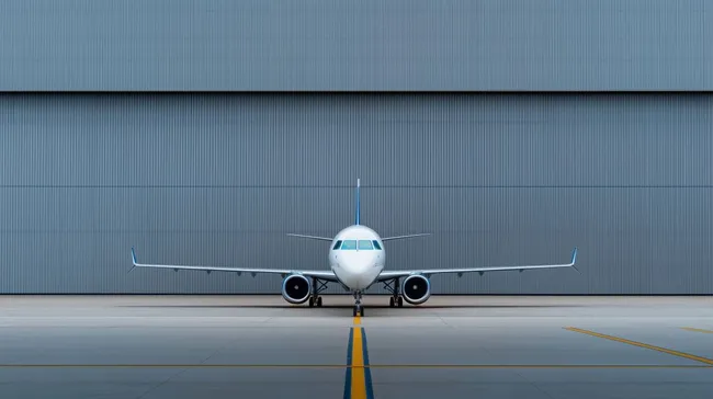 Modernes Privatflugzeug vor minimalistischer Kulisse