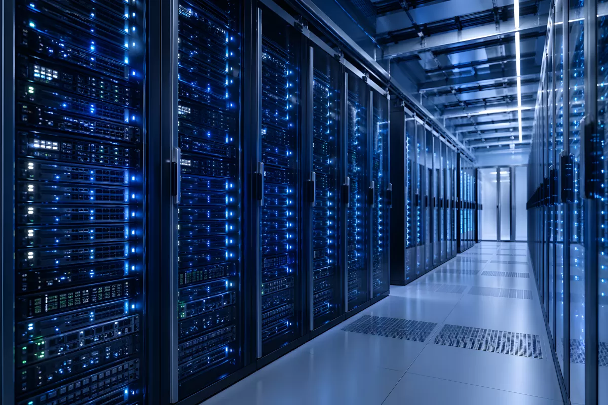 Modernes Rechenzentrum mit leuchtenden Serverracks