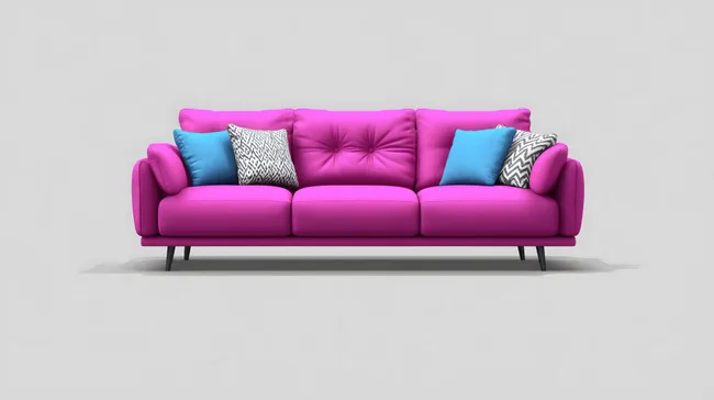 Modernes, rosa Sofa mit bunten Kissen