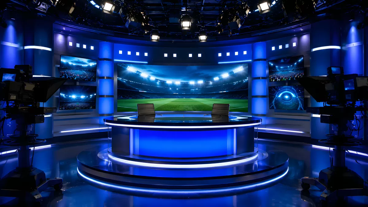 Modernes Sportstudio mit blauer LED-Beleuchtung