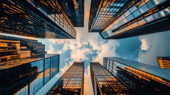 Modernes Stadtbild mit Hochhäusern und Wolken