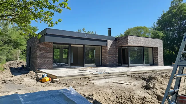 Modernes, umweltfreundliches Haus im Bau