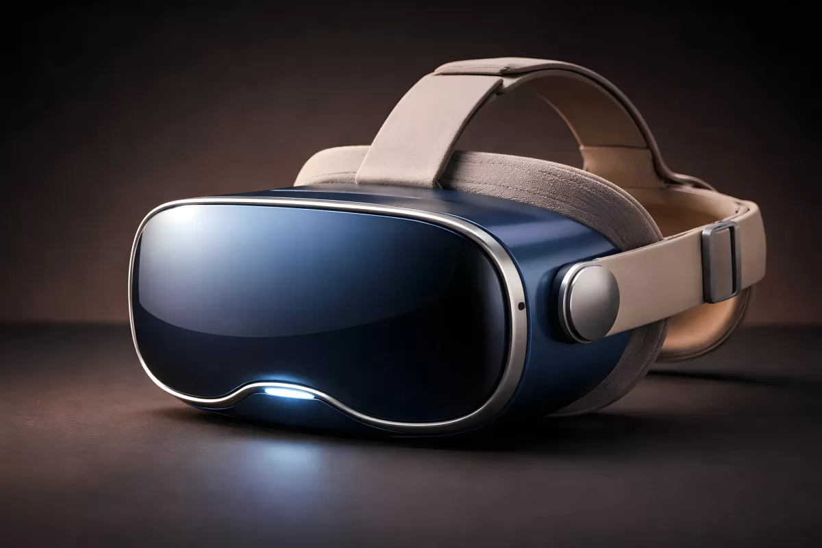 Modernes VR-Headset in Blau mit Lederriemen