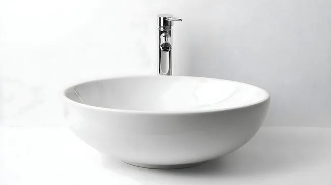 Modernes weißes Keramikwaschbecken auf Betonoberfläche