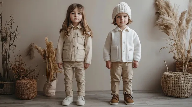 Modisch gekleidete Kinder vor neutralem Hintergrund