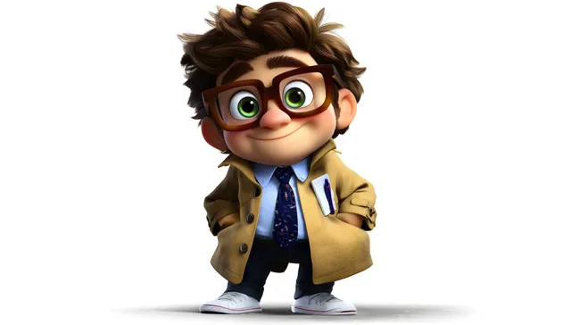 Modischer Cartoon-Junge mit Brille und Mantel