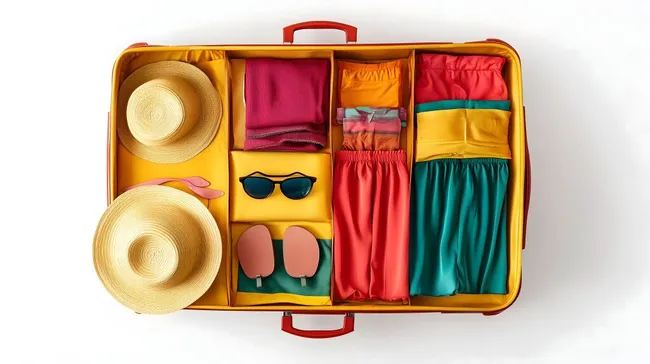 Modischer Urlaubskoffer mit bunten Sommeroutfits