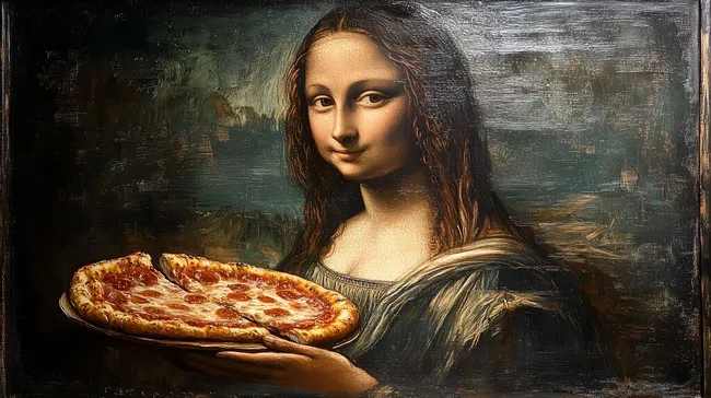 Mona Lisa präsentiert selbstgebackene Pizza