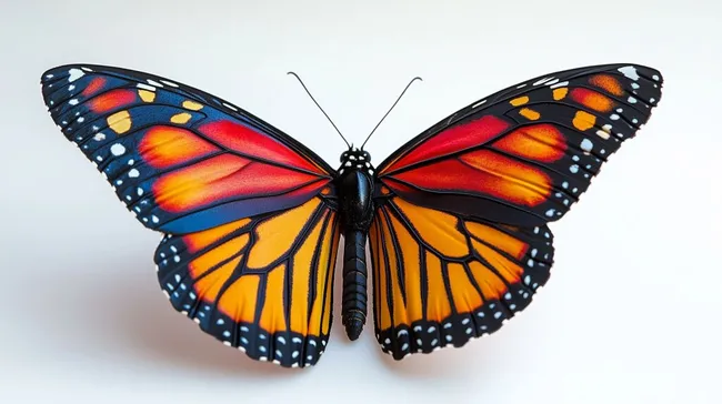 Monarchfalter breitet seine farbenfrohen Flügel aus