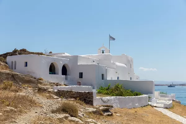 Monastery of St. John's of Deti at Kap Korakas on the greek Island Paros, on the coast of the Aegean Sea