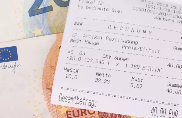 Money and receipt closeup