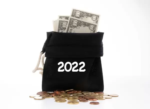 Money bag with 2022 text on white background
