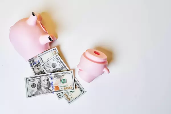 Money in Broken Piggy Bank