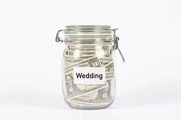 Money jar with Wedding label