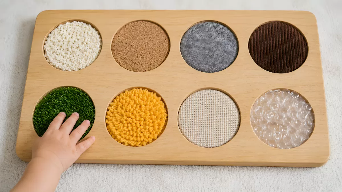Montessori Tastbrett mit acht verschiedenen Texturen