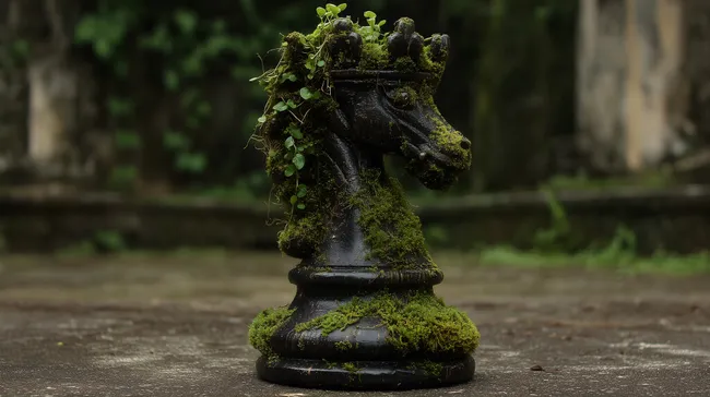 Moosbedeckter Schach-Springer in natürlicher Umgebung