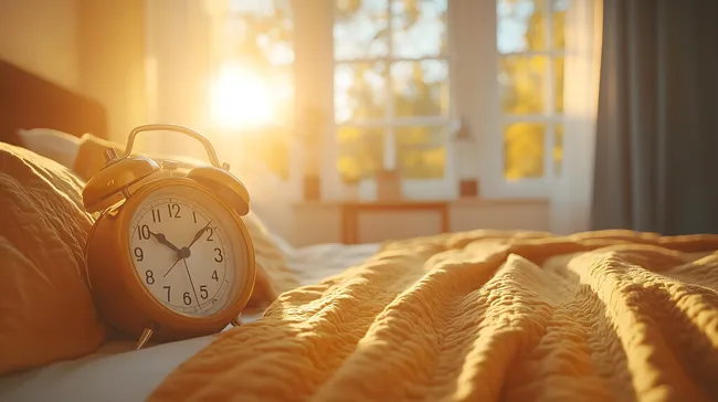 Morgendämmerung und Aufwachen mit Wecker