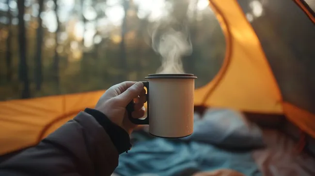 Morgenkaffee beim Zelten im Wald
