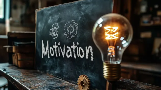 Motivation - Glühbirne und Tafel mit Zahnrädern als Symbol
